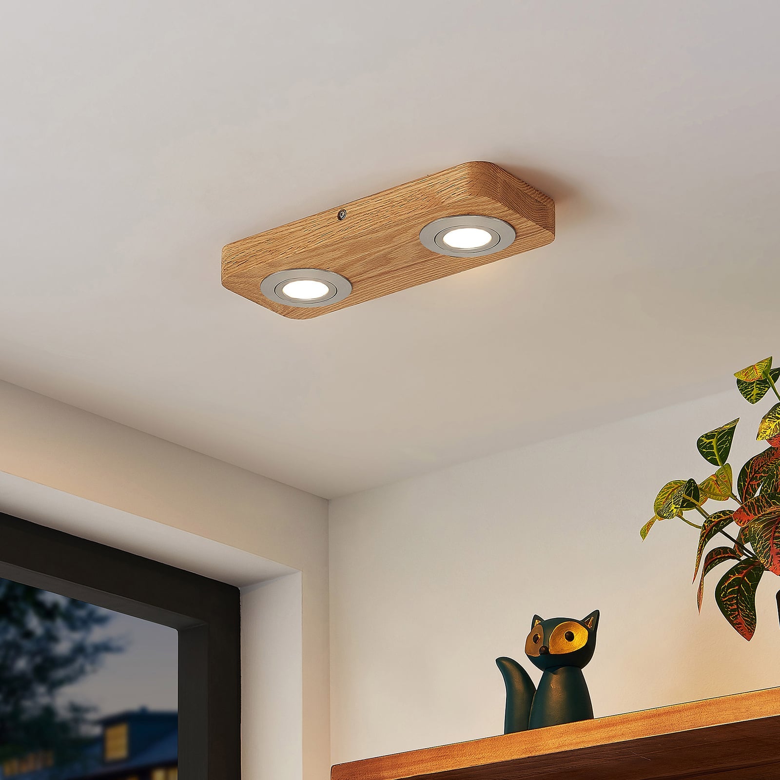 LED takspot Mikari 2-lys svingbar eik/nikkel 30 cm bakside