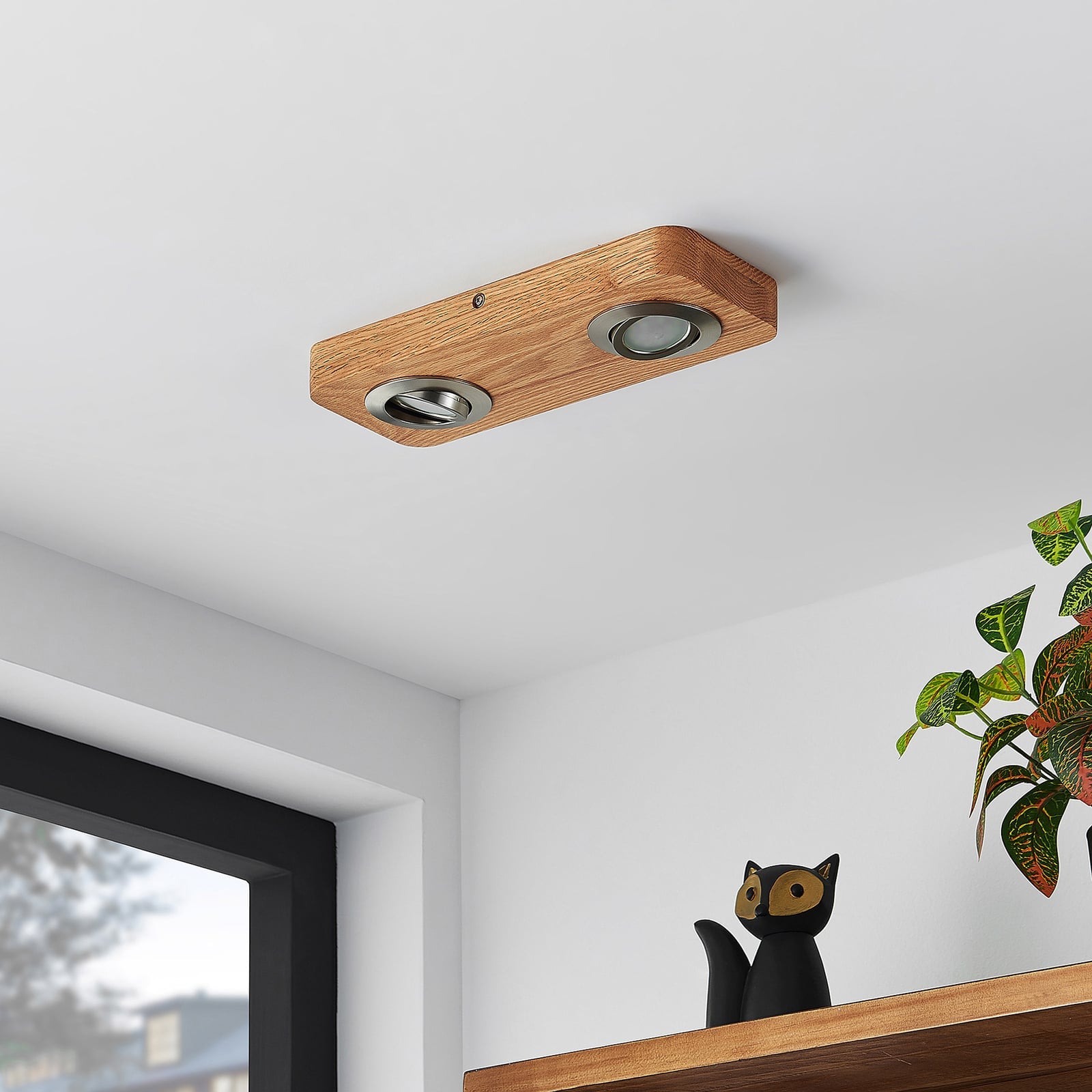 LED takspot Mikari 2-lys svingbar eik/nikkel 30 cm detalj av eik og nikkel