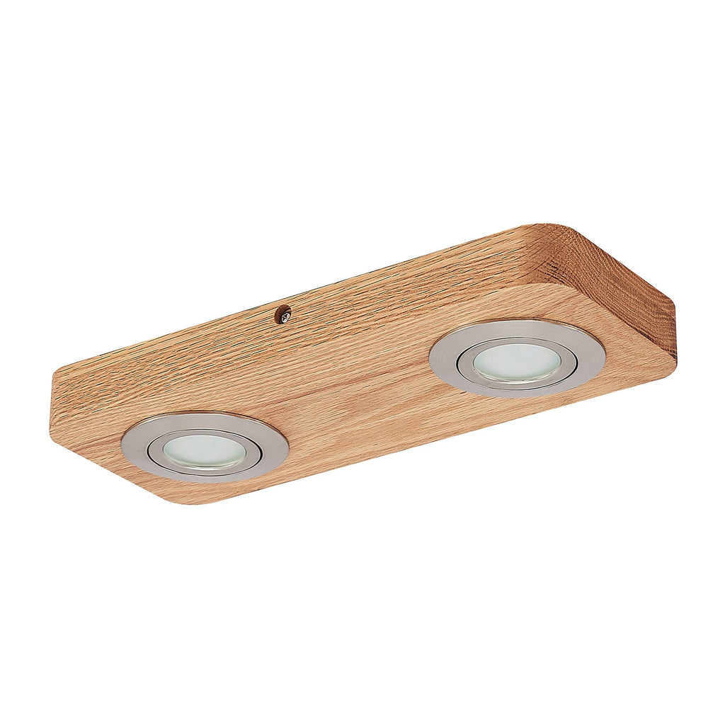 LED takspot Mikari 2-lys svingbar eik/nikkel montert i tak
