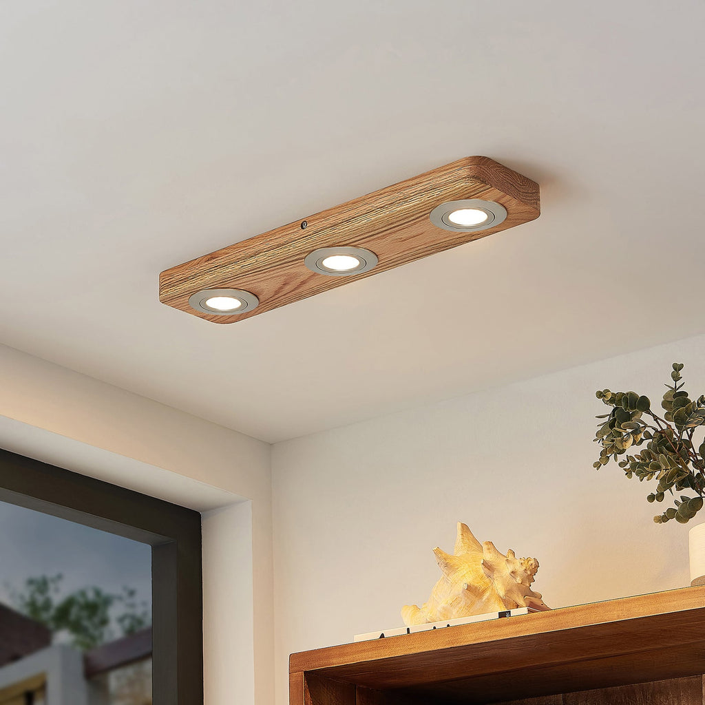 LED takspot Mikari 3-lys svingbar eik/nikkel bakside