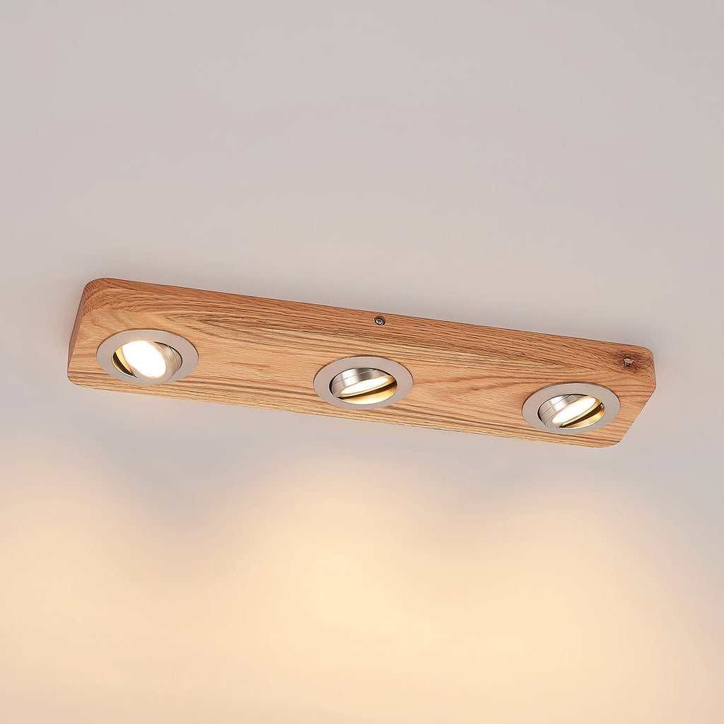 LED takspot Mikari 3-lys svingbar eik/nikkel side