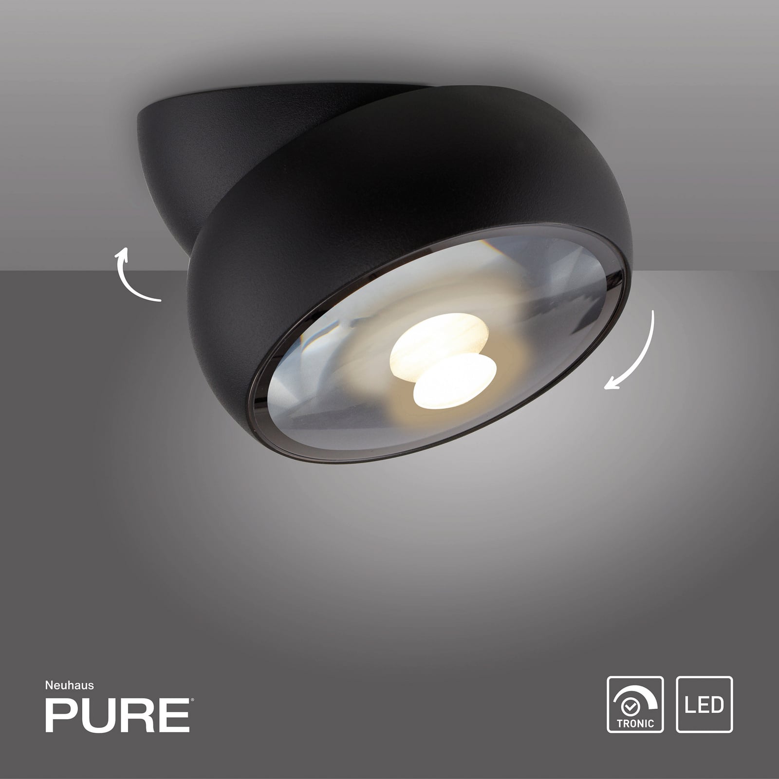 LED takspot Move svart dimbar Ø12 cm 12W varmhvit lysdetalj