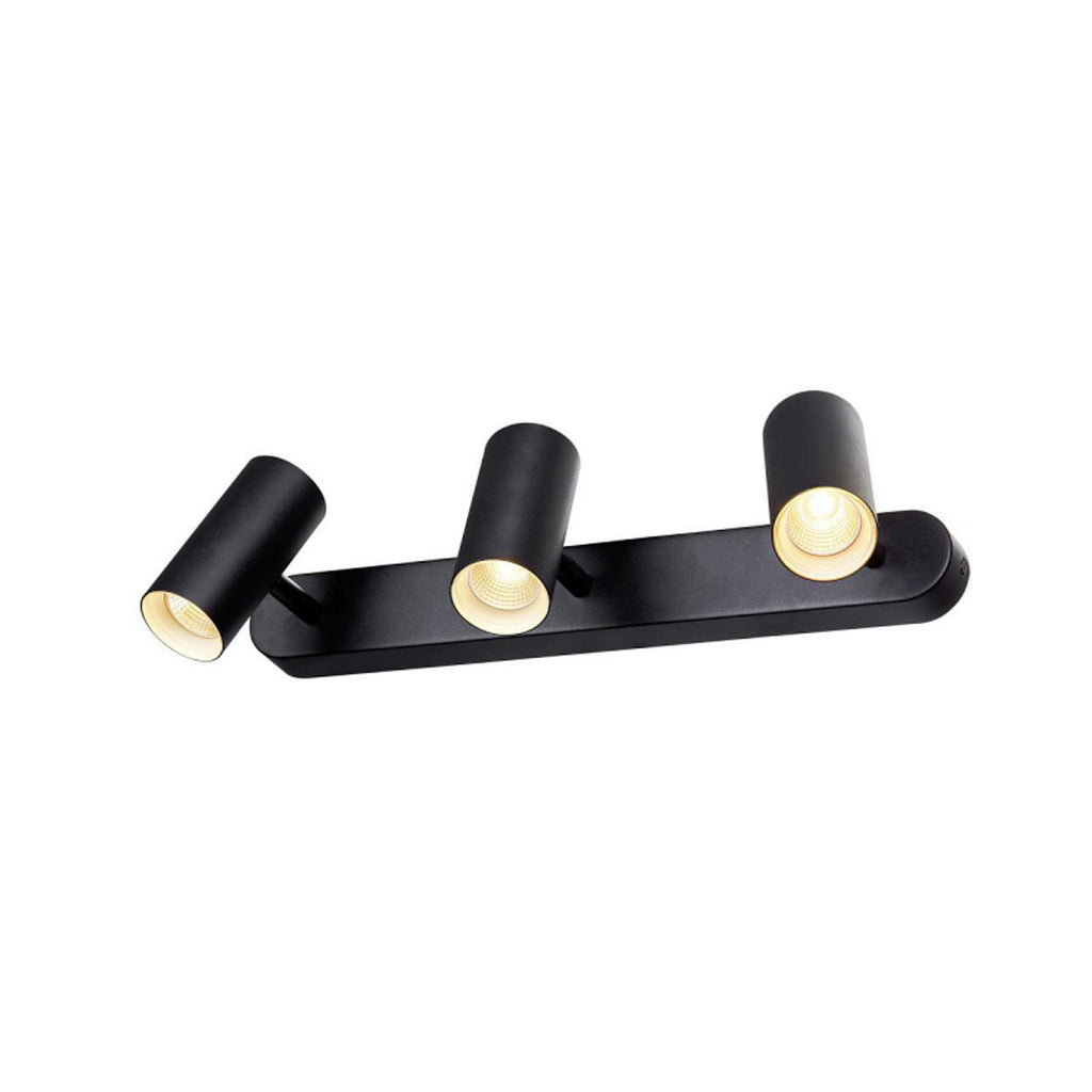 LED takspot Noblo 3-lys dimbar svart 19W 2700K 40 cm montert i rom