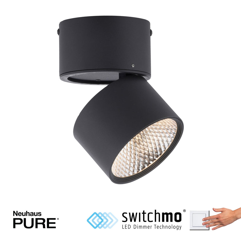 LED takspot Nola 1-lys svart dimbar 15W Ø15 cm dimmefunksjon