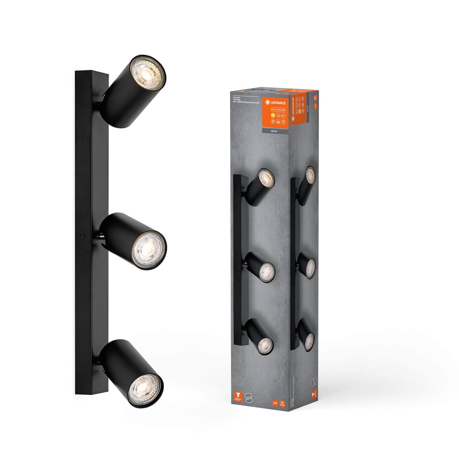 LED takspot Octagon 3-lys dimbar svart stål GU10 LEDVANCE lys justering
