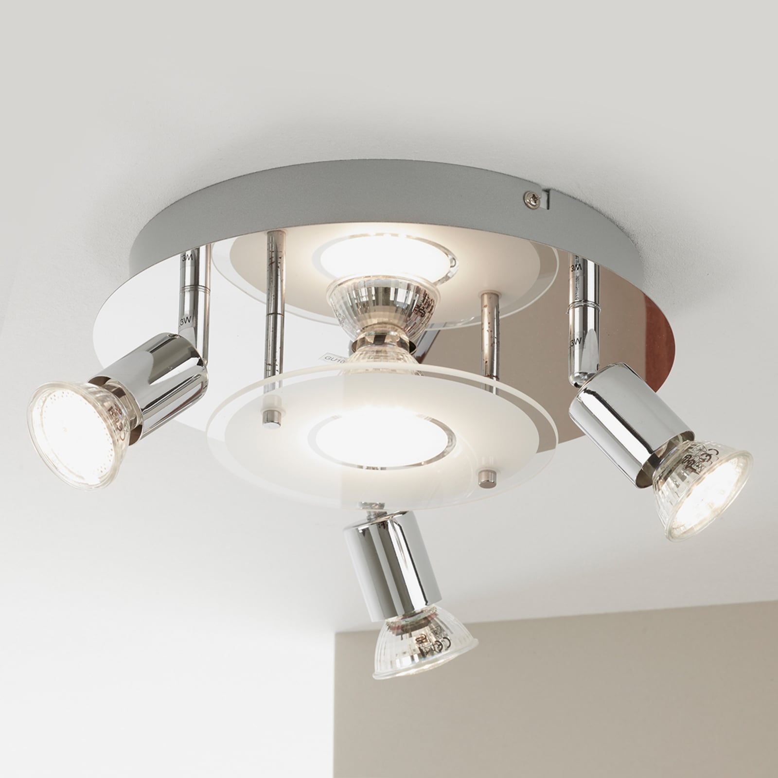 LED takspot Orna rondell 4-lys krom GU10 Ø25 cm forfra