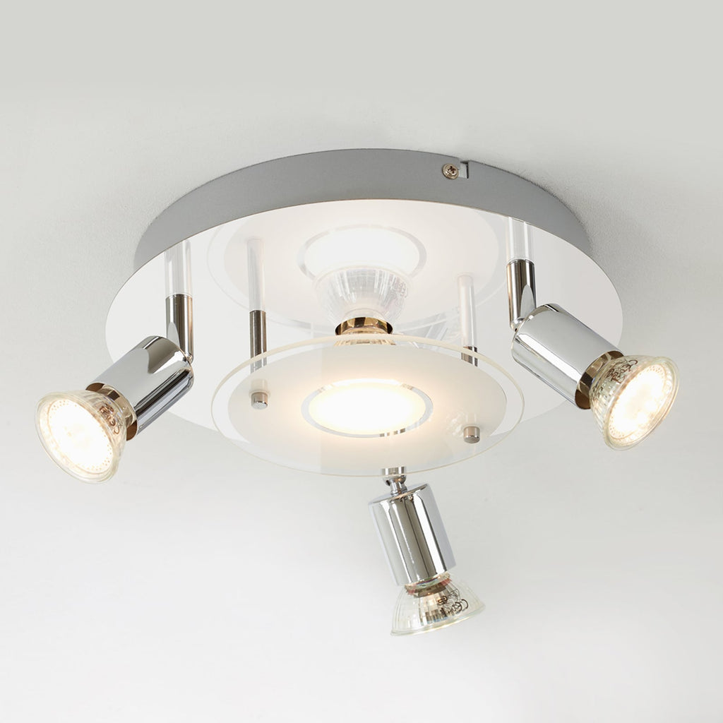 Detalj av LED takspot Orna rondell 4-lys krom GU10 Ø25 cm