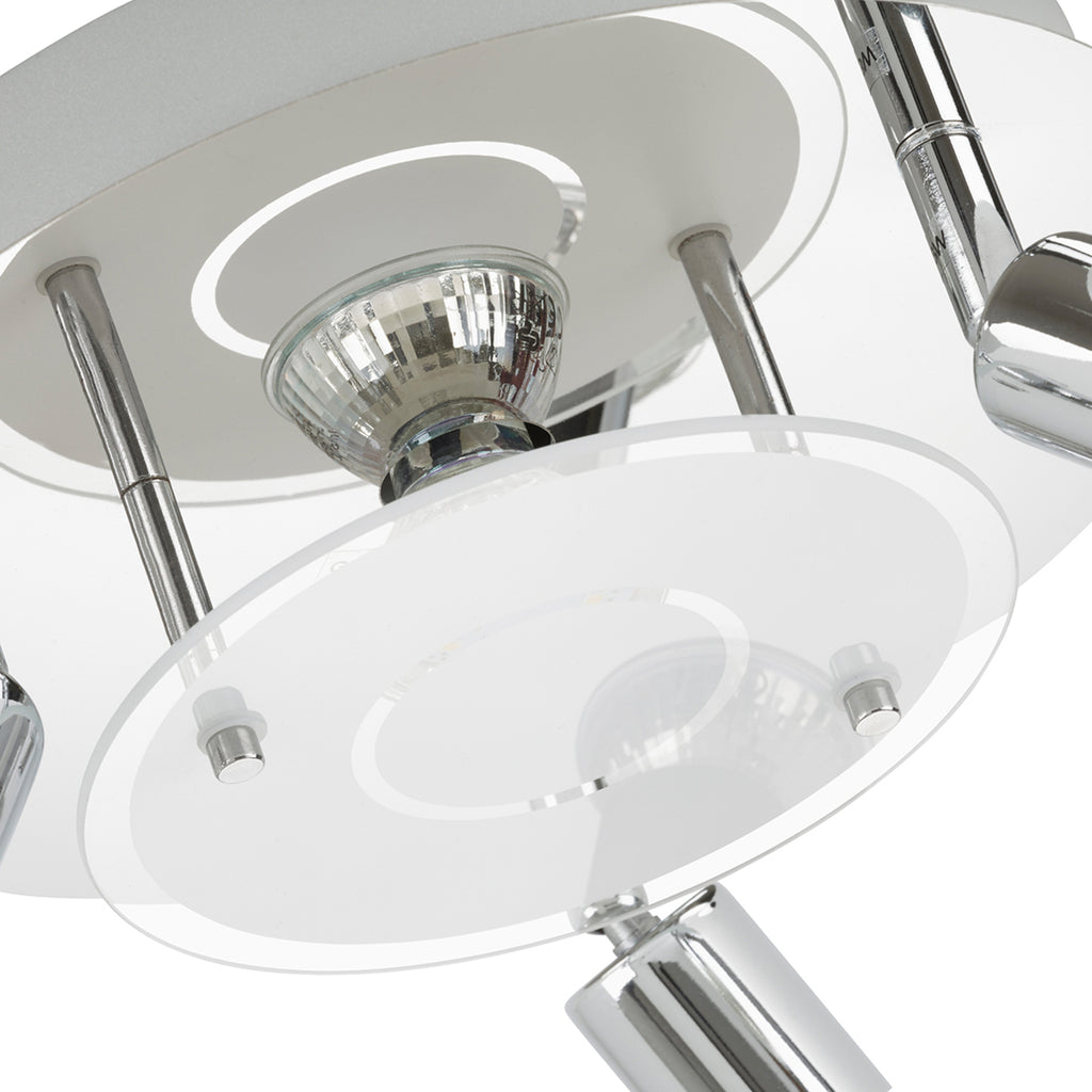 LED takspot Orna rondell 4-lys krom GU10 Ø25 cm med lys på