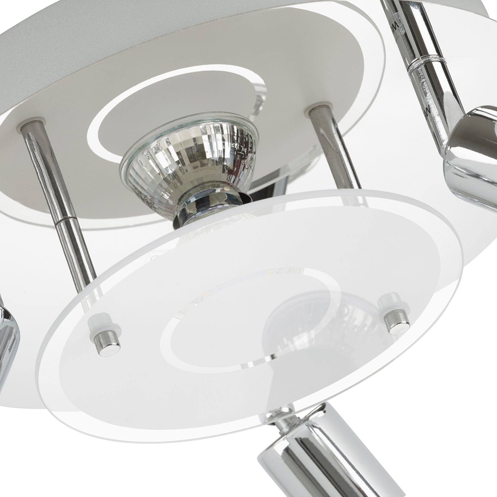 LED takspot Orna rondell 4-lys krom GU10 Ø25 cm med lys på