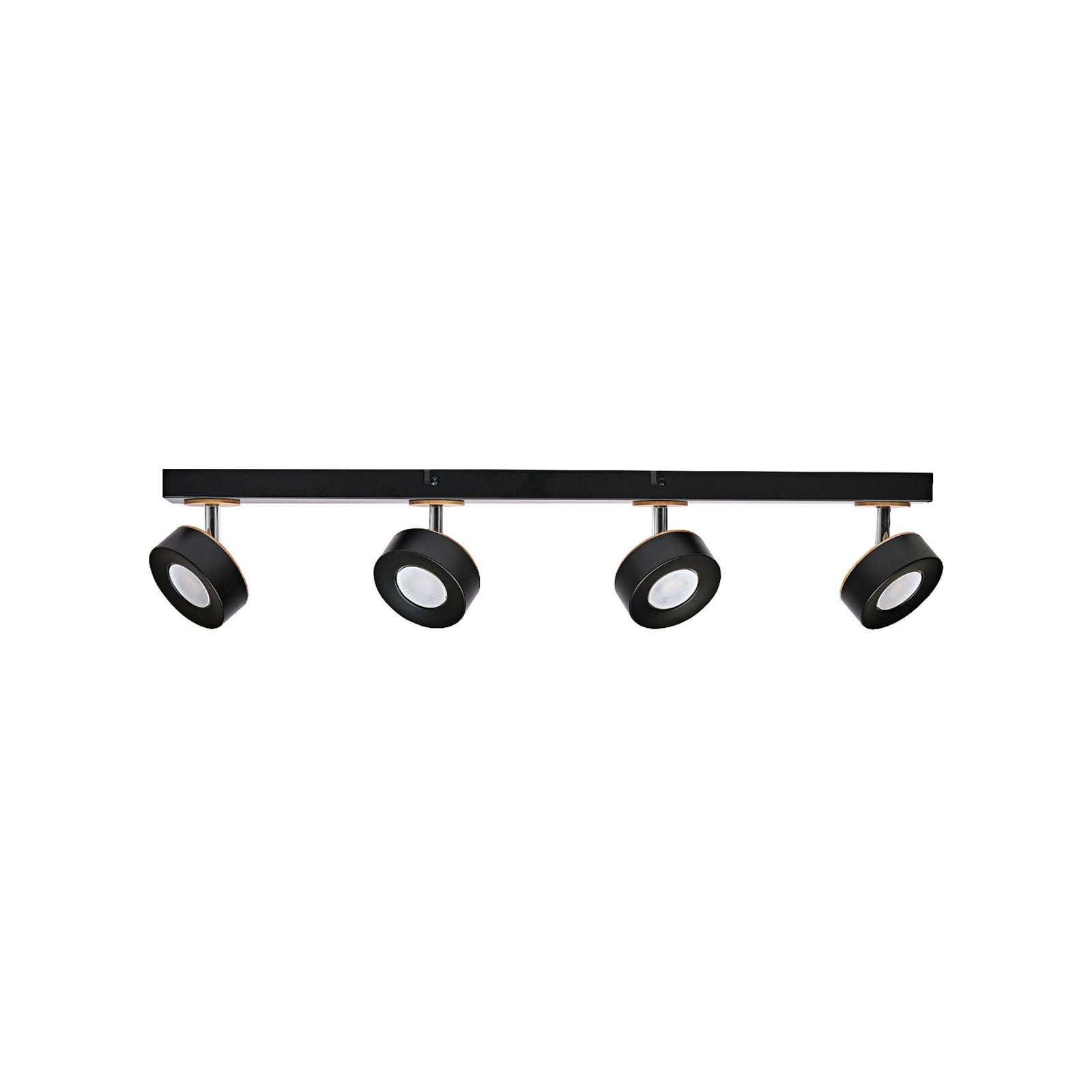 LED takspot Pluto 4-lys svart metall og tre bakside