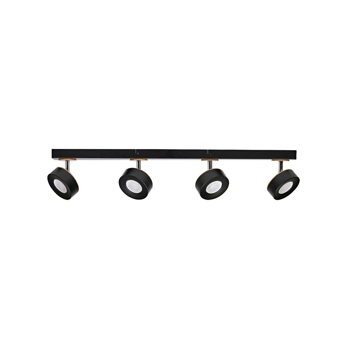 LED takspot Pluto 4-lys svart metall og tre bakside