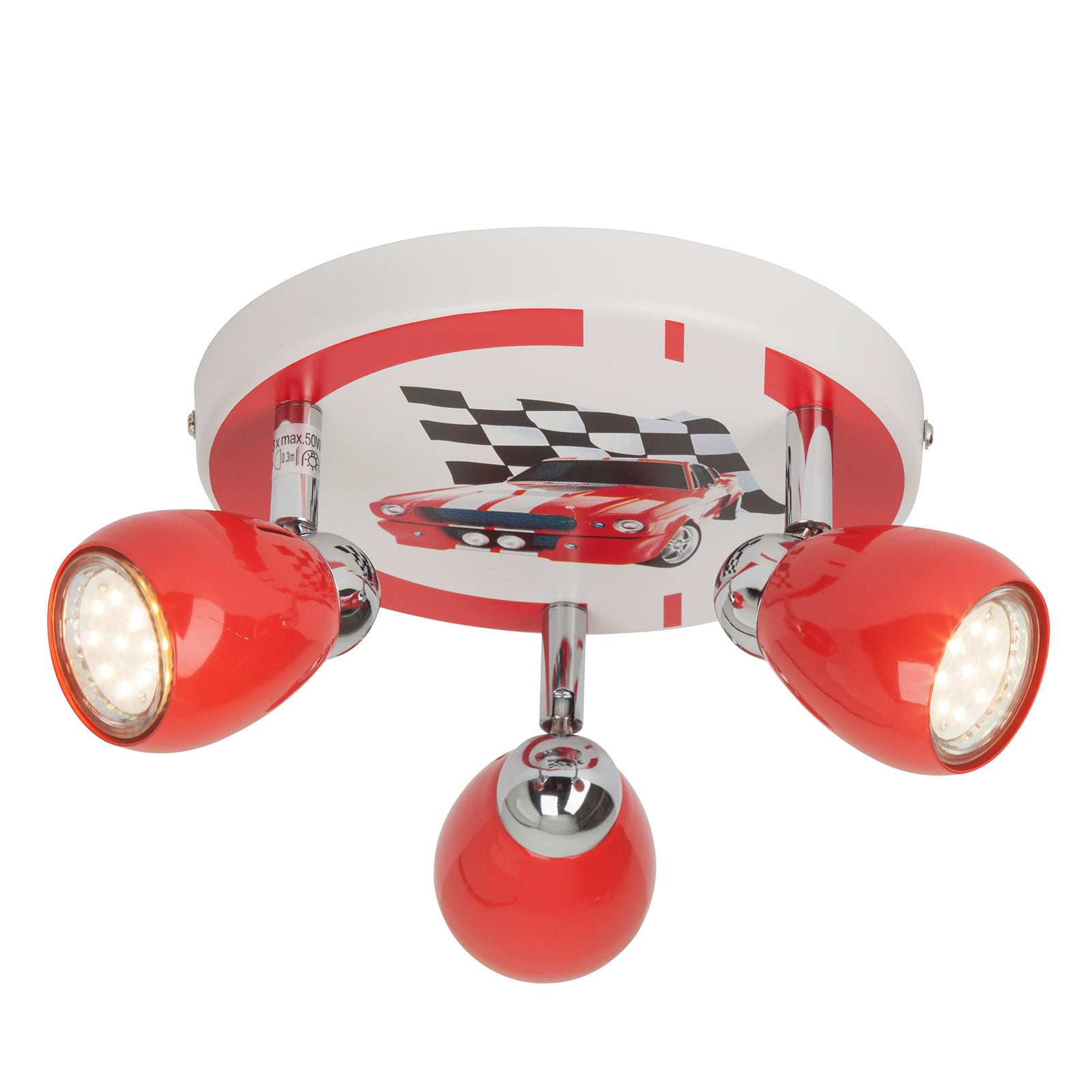 LED takspot Racing 3-lys svingbar rød barnerom GU10 - Brilliant forfra