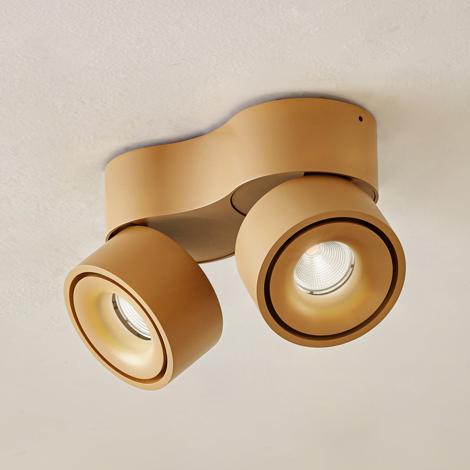 LED takspot Rotari 2-lys brun aluminium dimbar 8,9W forfra