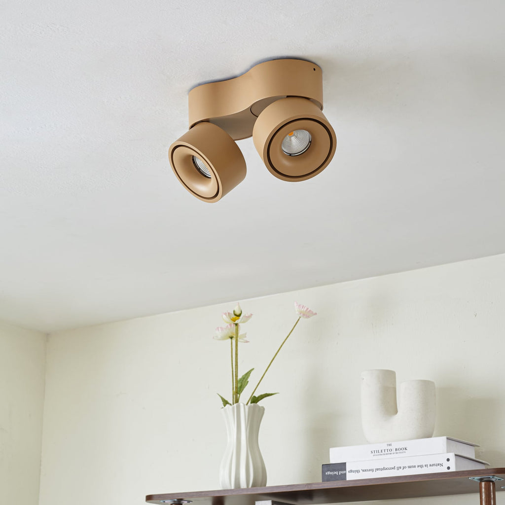 Detalj av LED takspot Rotari 2-lys brun aluminium dimbar 8,9W