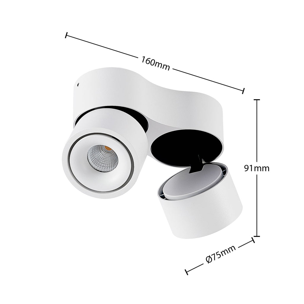 LED takspot Rotari 2-lys dimbar hvit aluminium med varmt hvitt lys