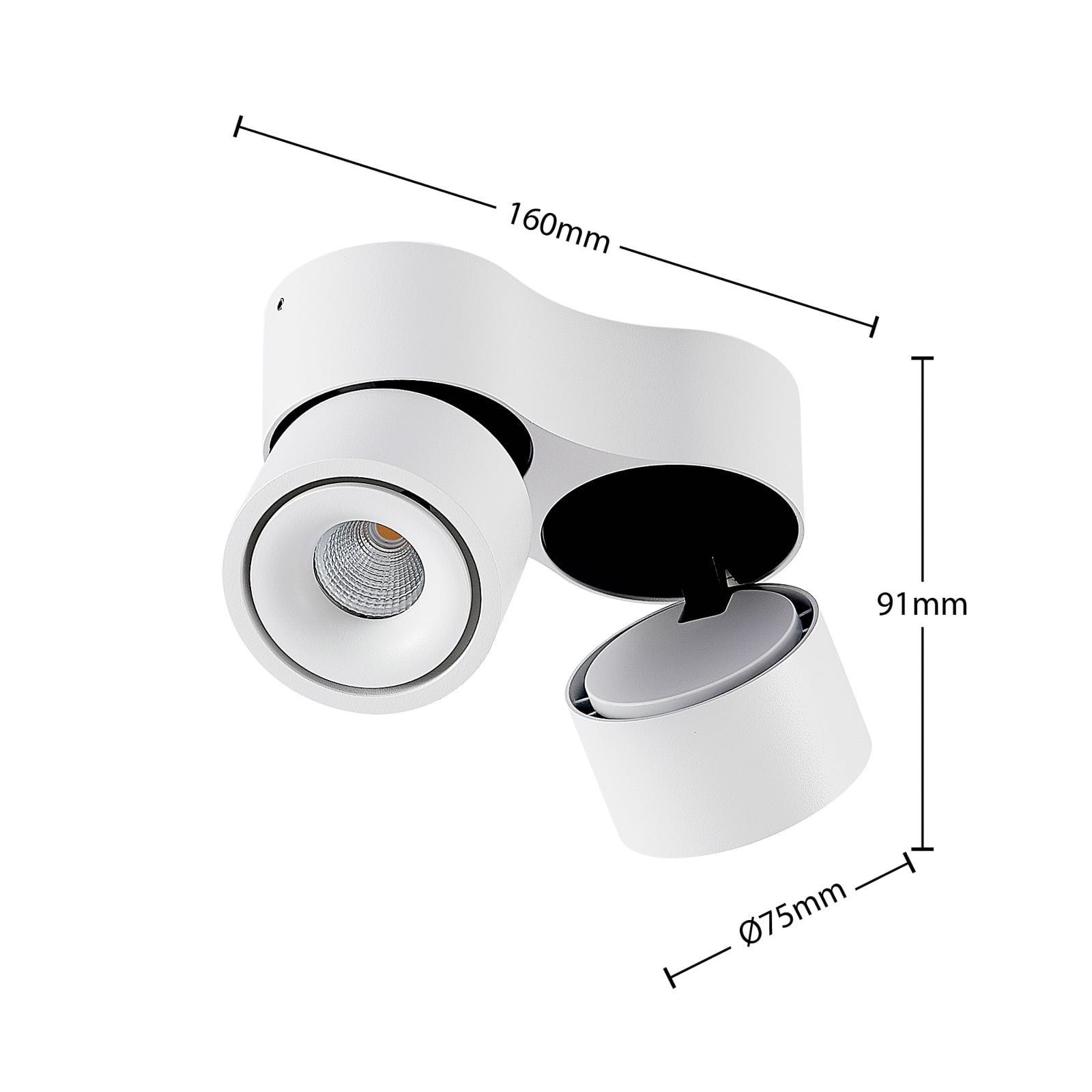 LED takspot Rotari 2-lys dimbar hvit aluminium med varmt hvitt lys