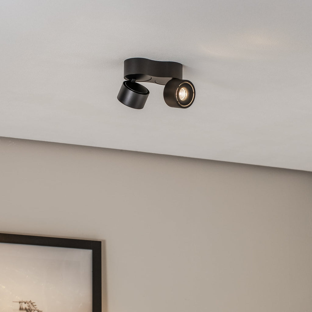 LED takspot Rotari 2-lys dimbar svart aluminium bakside