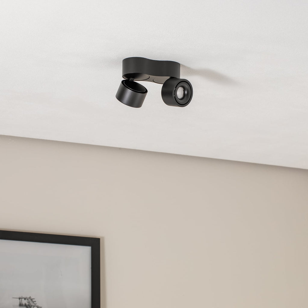 Detaljbilde av LED takspot Rotari 2-lys dimbar svart aluminium