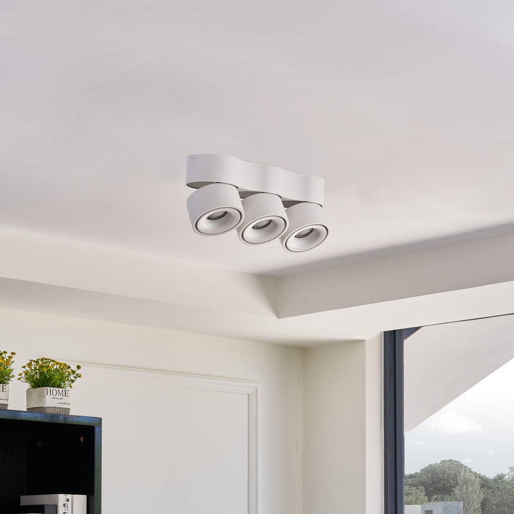 Bakside av LED takspot Rotari 3-lys dimbar hvit aluminium