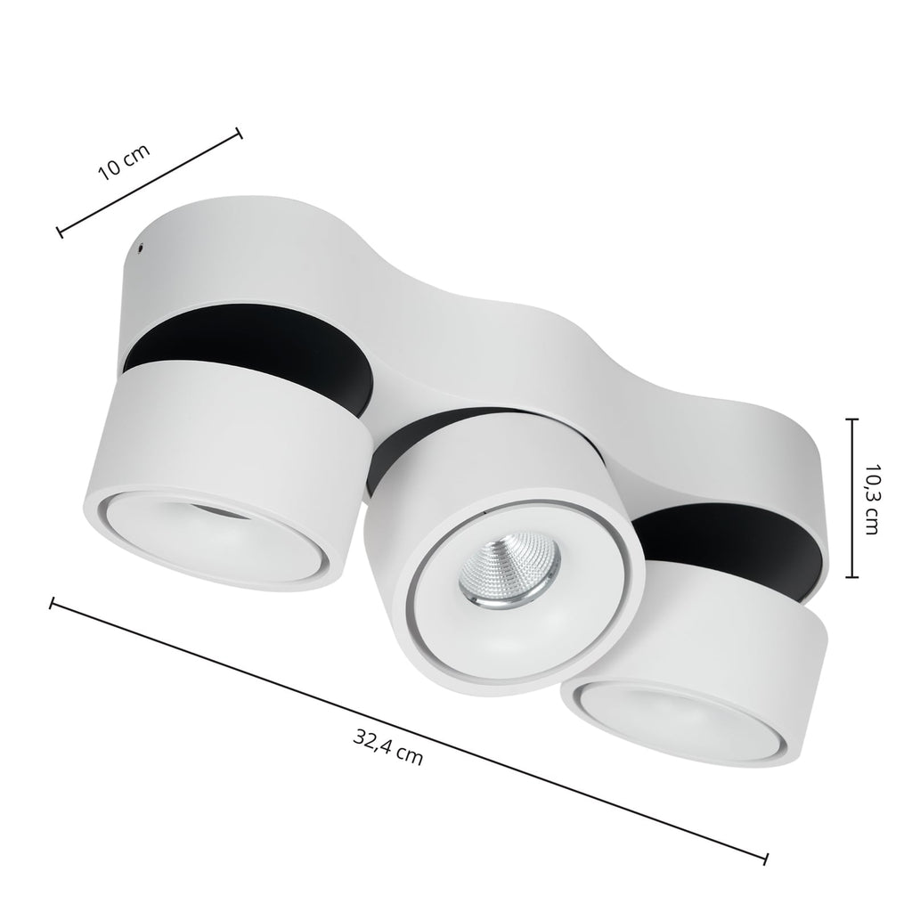 Detalj av LED takspot Rotari 3-lys dimbar hvit aluminium