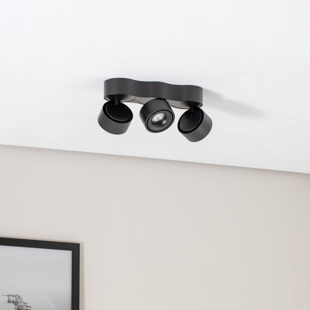 LED-takspot Rotari 3-lys svart dimbar svingbar detalj av lyshoder