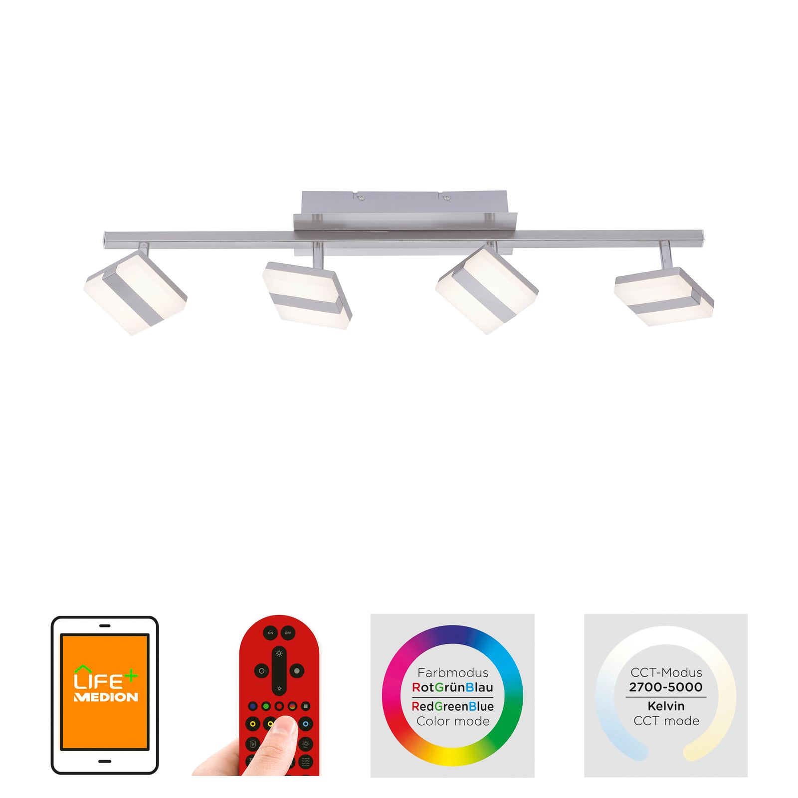 LED takspot Sabi 4-lys RGB dimbar montert i tak