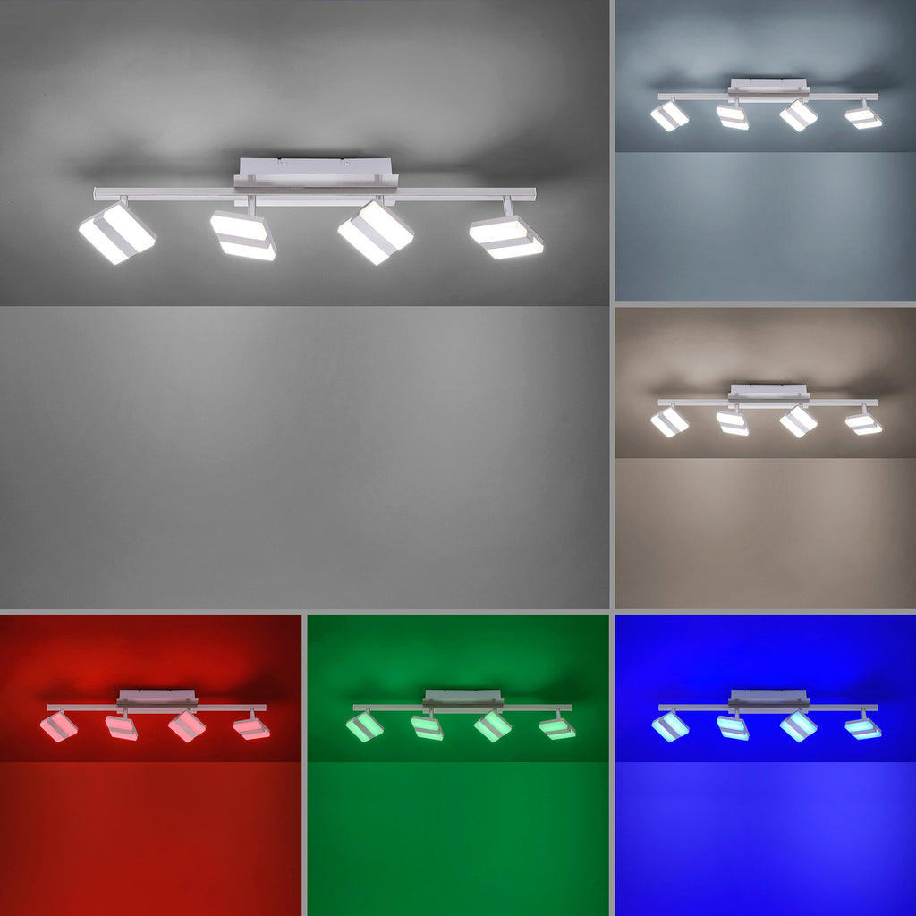 LED takspot Sabi 4-lys RGB dimbar med fjernkontroll justerbare spotter
