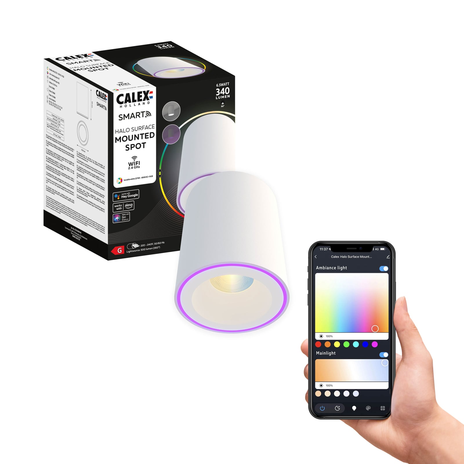 LED takspot Smart Halo CCT RGB dimbar hvit Ø10 cm nærbilde
