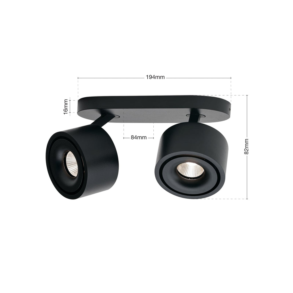 LED takspot Specter 2-lys svart aluminium dimbar detalj