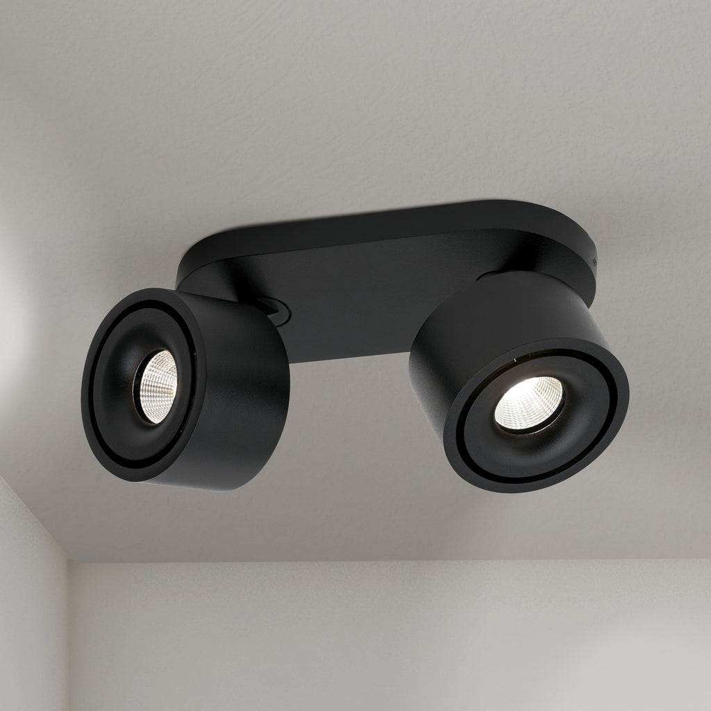 LED takspot Specter 2-lys svart aluminium dimbar nærbilde