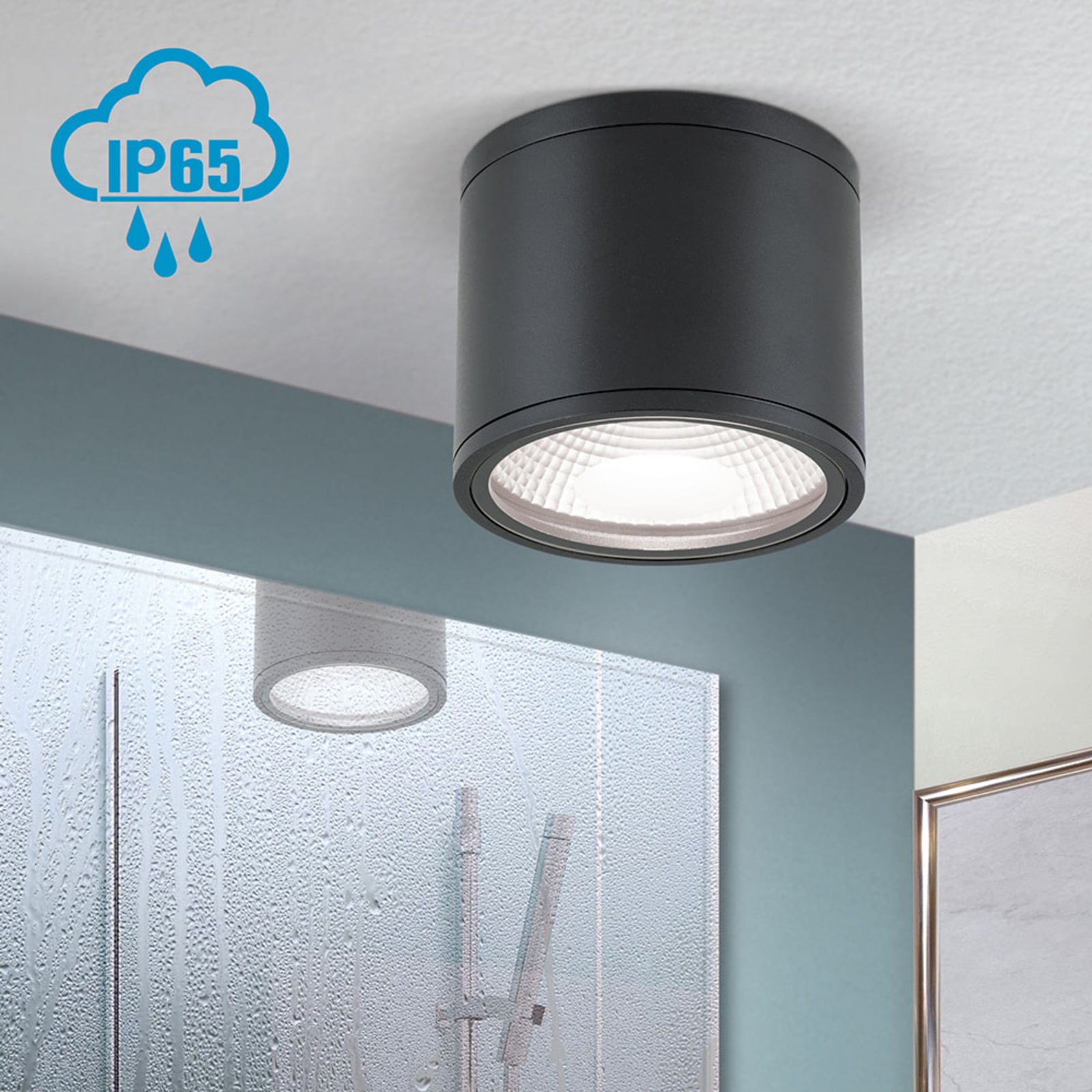 LED takspot Sputnik svart Ø14,5 cm 13W IP65 bakside