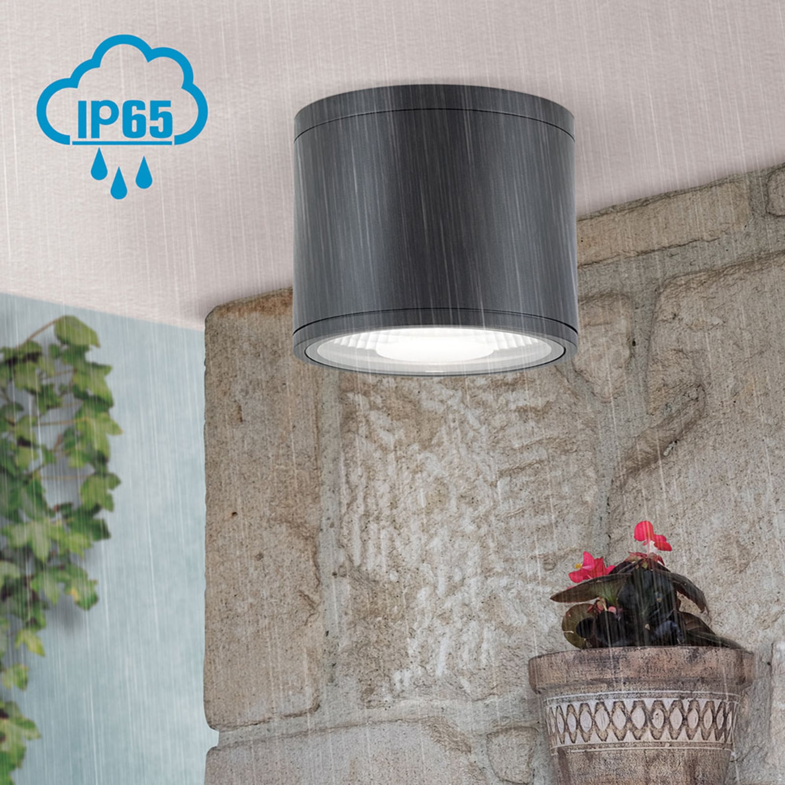 LED takspot Sputnik svart Ø14,5 cm 13W IP65 montert i tak