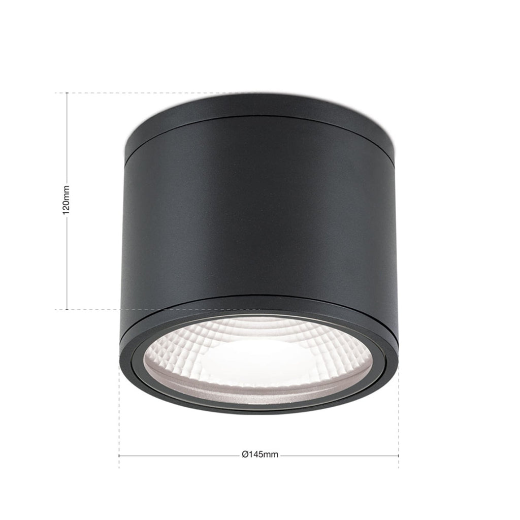 LED takspot Sputnik svart Ø14,5 cm 13W IP65 sideprofil