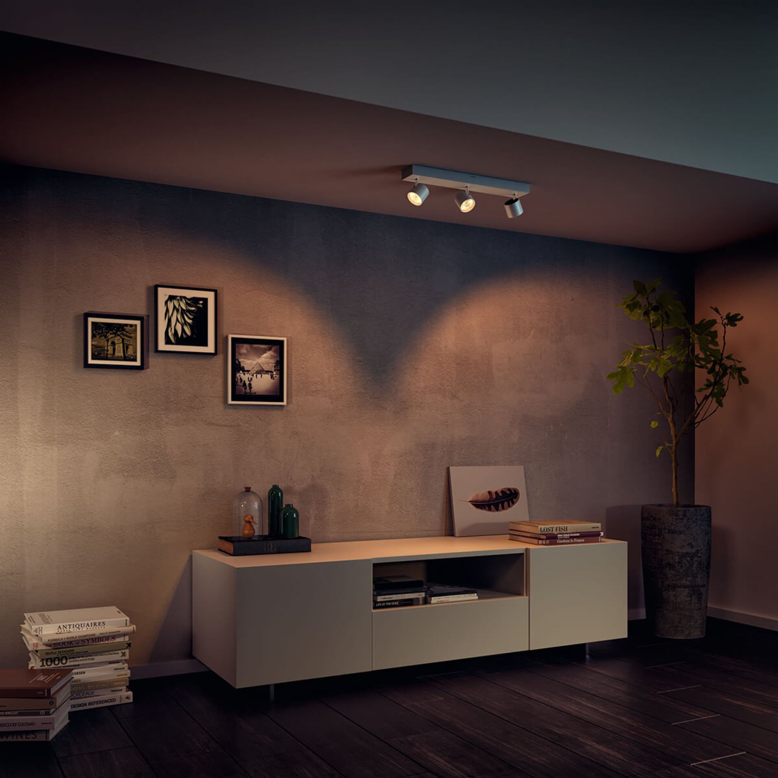 LED takspot Star 3-lys hvit dimbar WarmGlow 2700K detalj av LED-lys