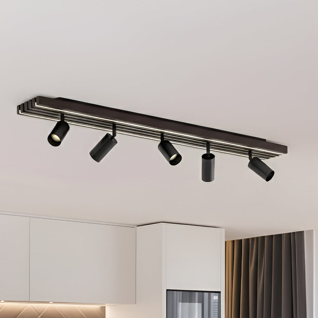 LED takspot Tiron 5-lys dimbar eik/svart forfra