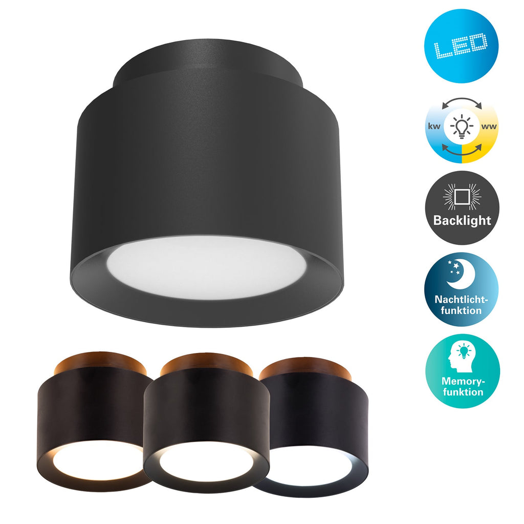 Nærbilde av LED takspot Trimes svart Ø14 cm CCT step-dim