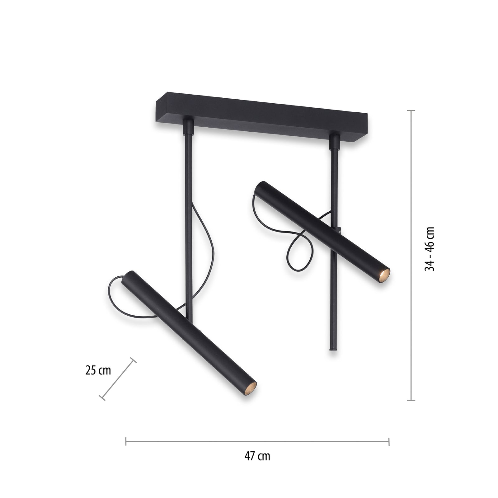 LED takspot Tutua 2-lys dimbar svart 47 cm 12W nærbilde av lampe