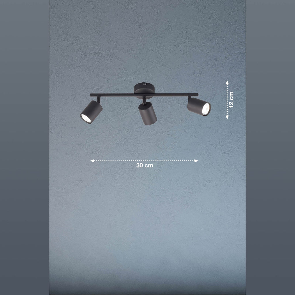 LED takspot Vano svart 3-lys GU10 montert i tak