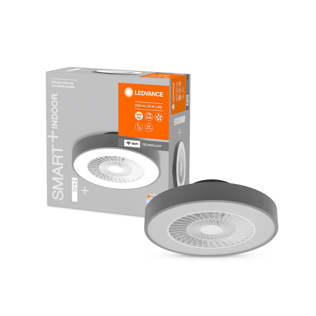 LED takvifte Cylinder dimbar Ø60 cm CCT WiFi grå/hvit nærbilde av vifteblad