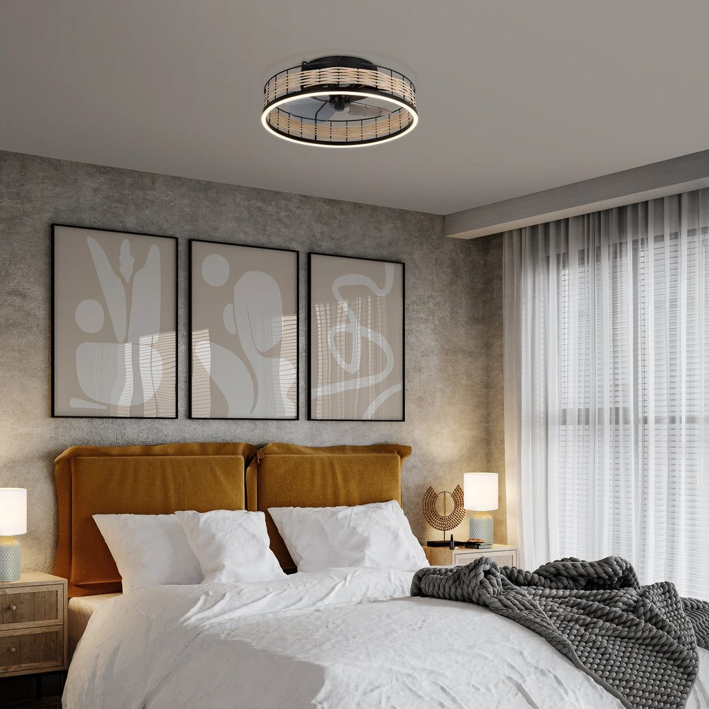 LED takvifte Frana med lys dimbar rattan Ø50 cm CCT montert i rom