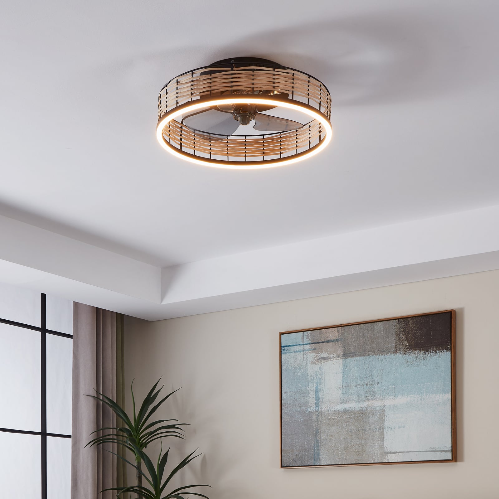 LED takvifte Frana med lys dimbar rattan Ø50 cm CCT lysdetalj