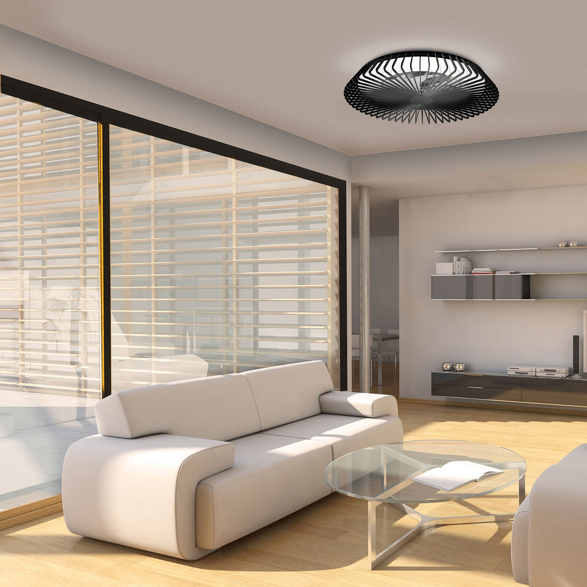 LED takvifte Himalaya metallramme og vifteblad bakside