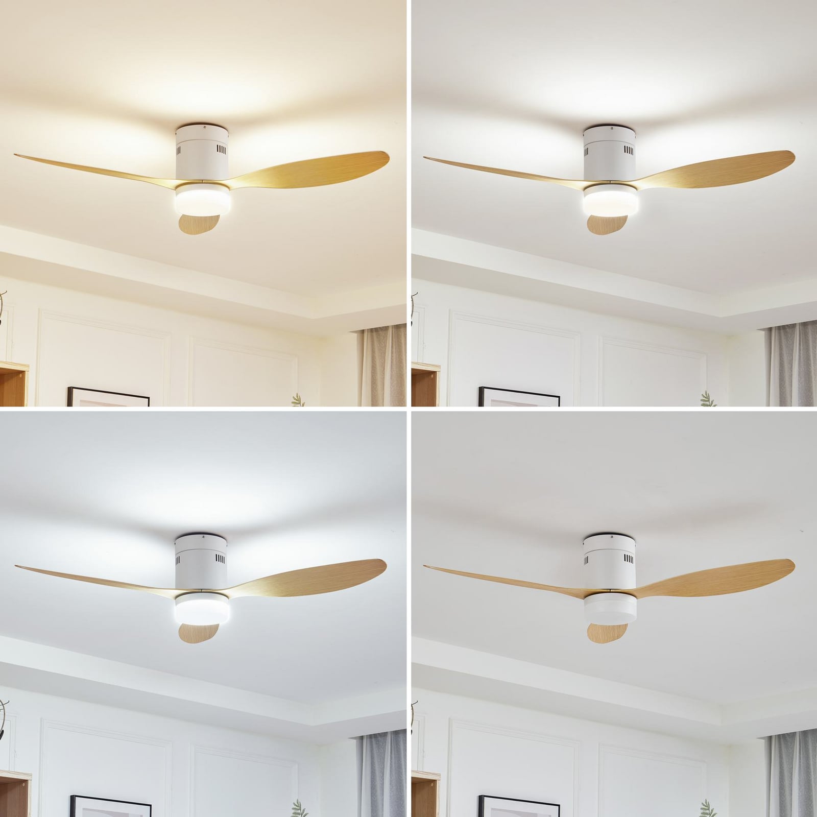 LED takvifte Kayu hvit/tre detalj av vifteblad