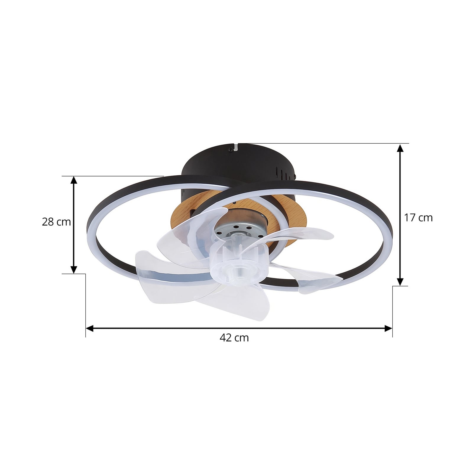 LED takvifte Lomana dimbar CCT svart Ø42 cm nærbilde av LED-lys