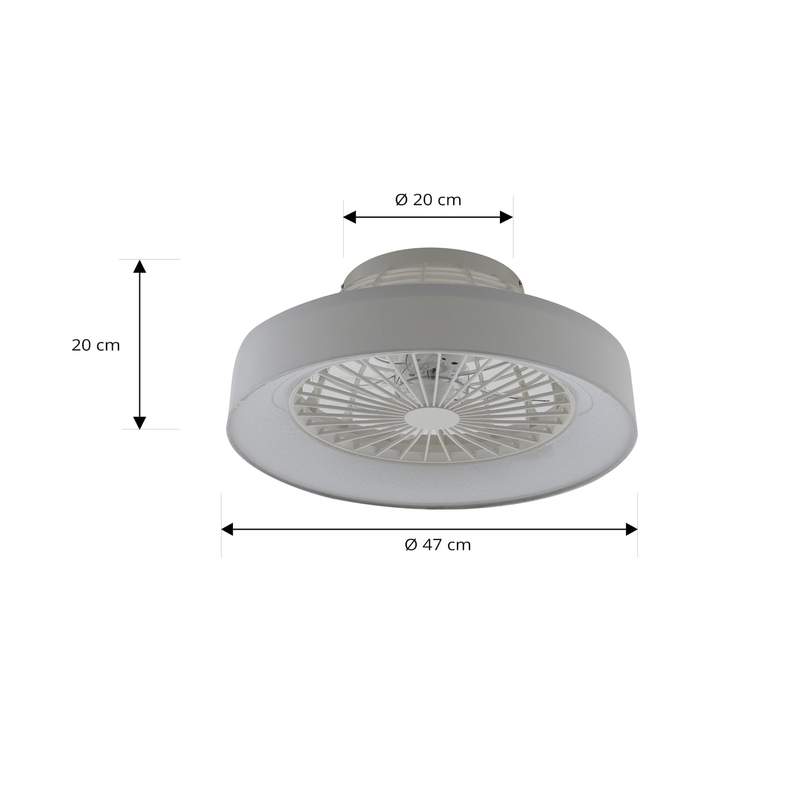 Nærbilde av LED takvifte Mace dimbar CCT hvit Ø47 cm fjernkontroll