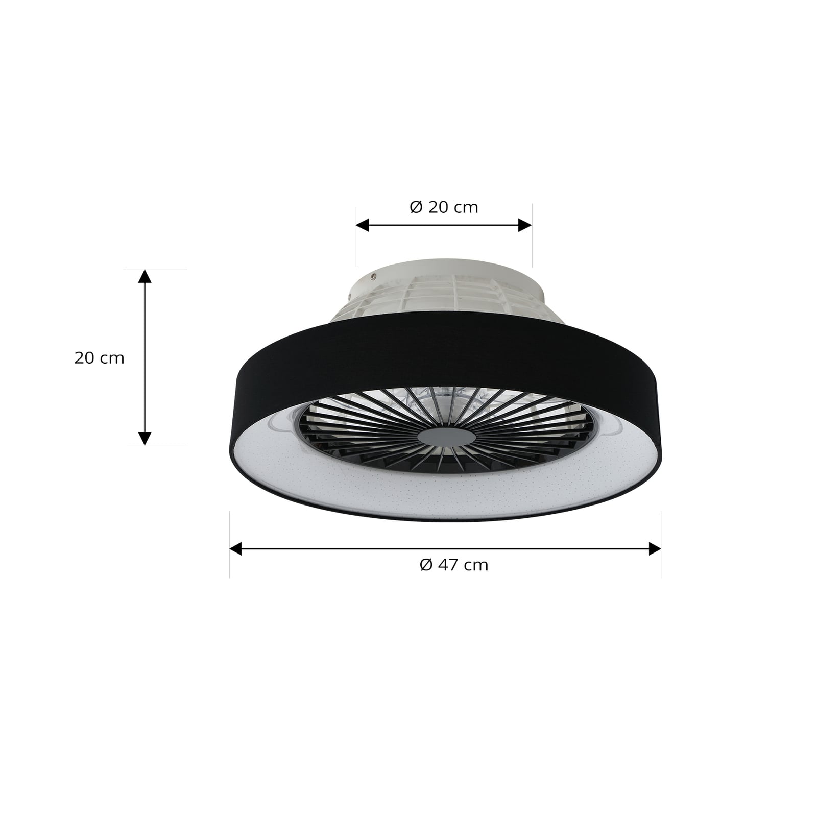 Nærbilde av LED takvifte Mace dimbar svart Ø47 cm CCT fjernkontroll
