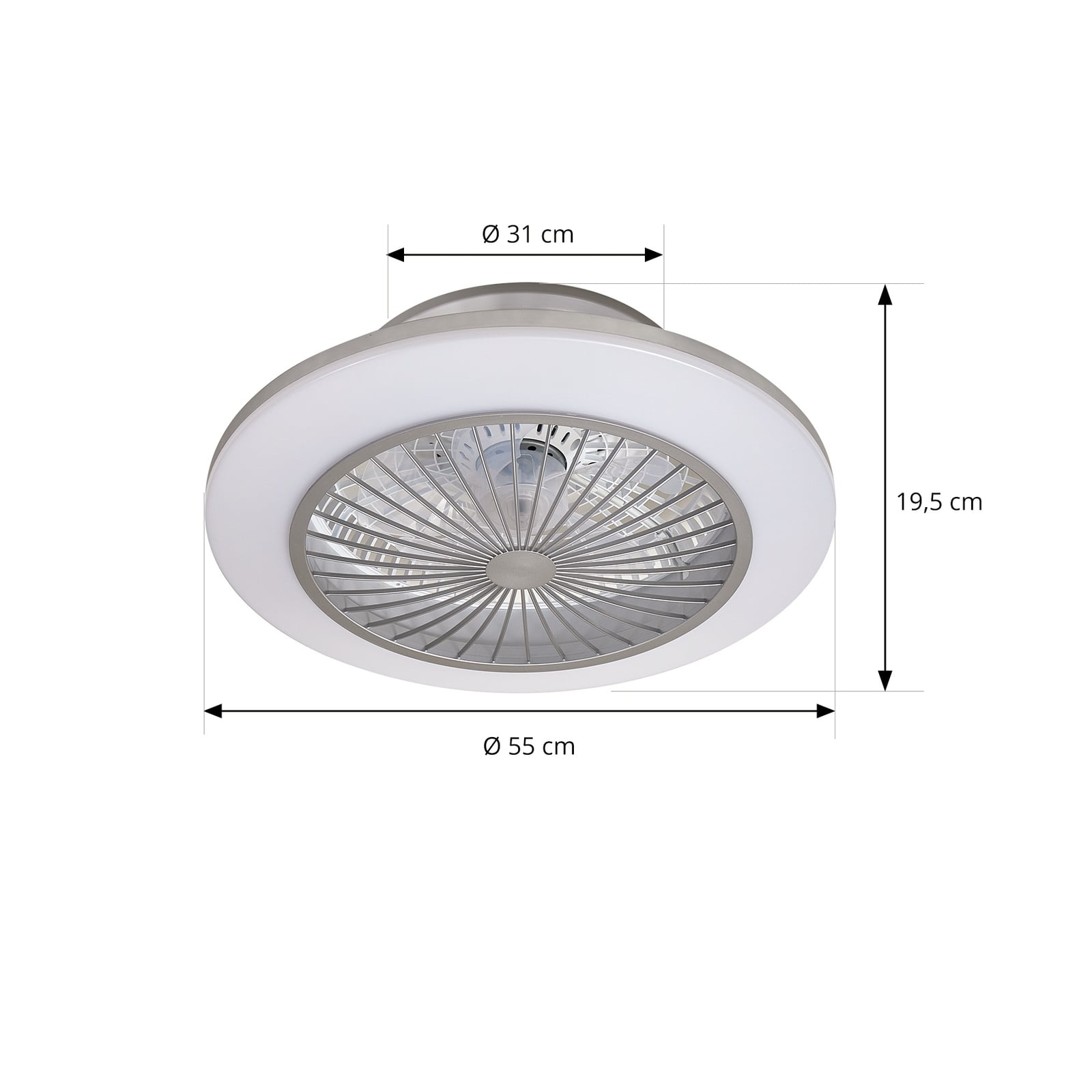 LED takvifte Mamuti dimbar sølv detalj av vifteblader
