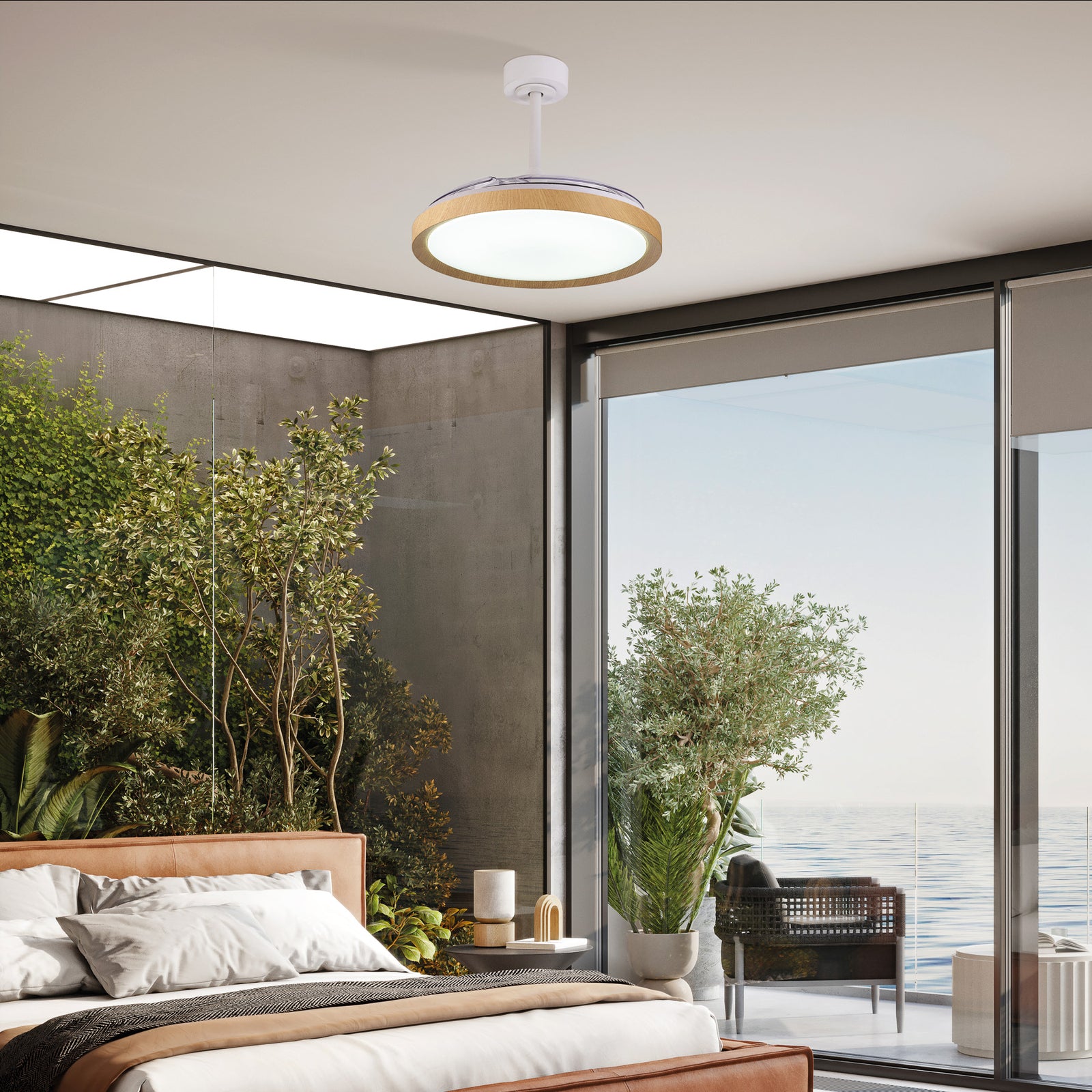 Bakside av LED takvifte Mistral tredekor DC dimbar CCT Ø106 cm