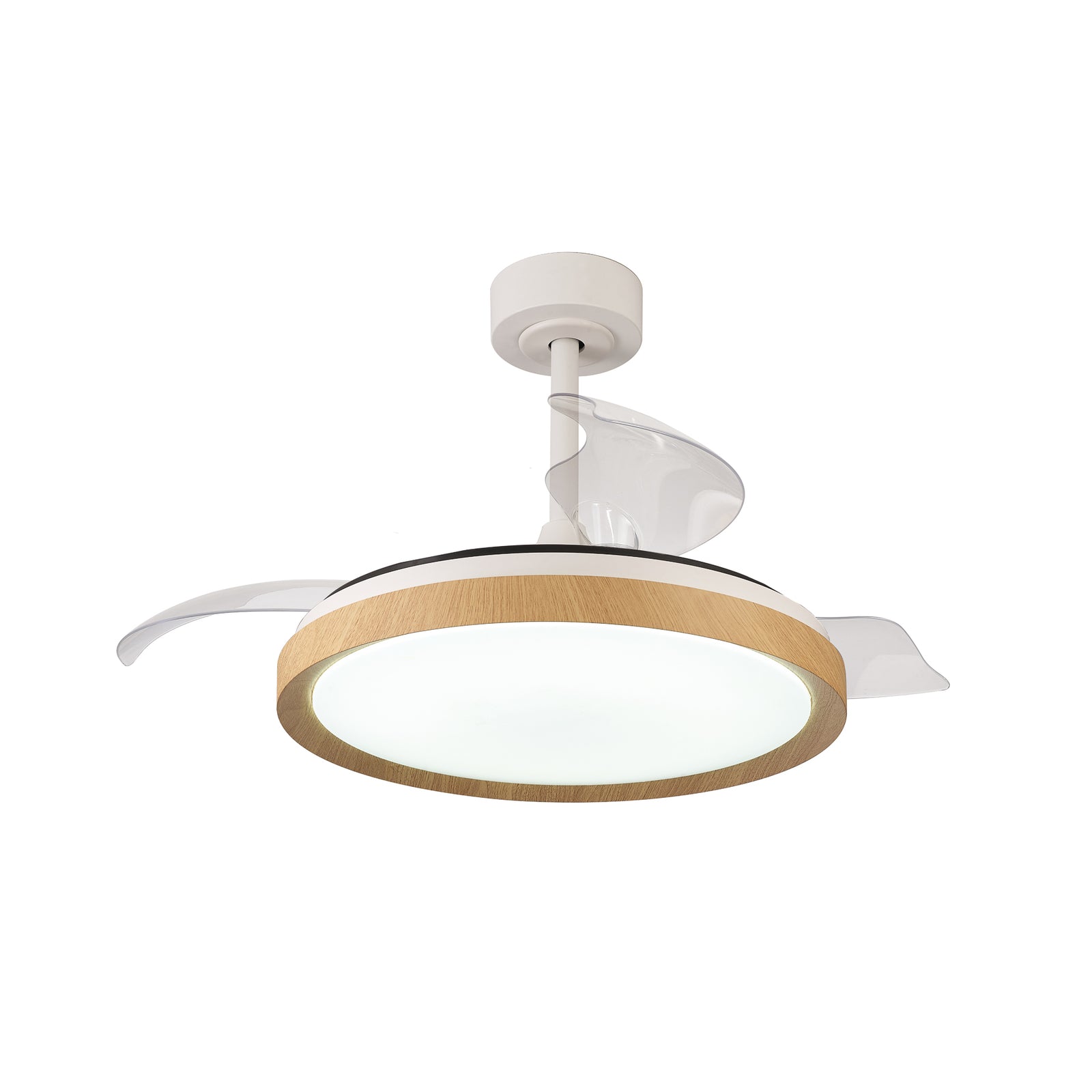 Detalj av fjernkontroll til LED takvifte Mistral tredekor DC dimbar CCT Ø106 cm