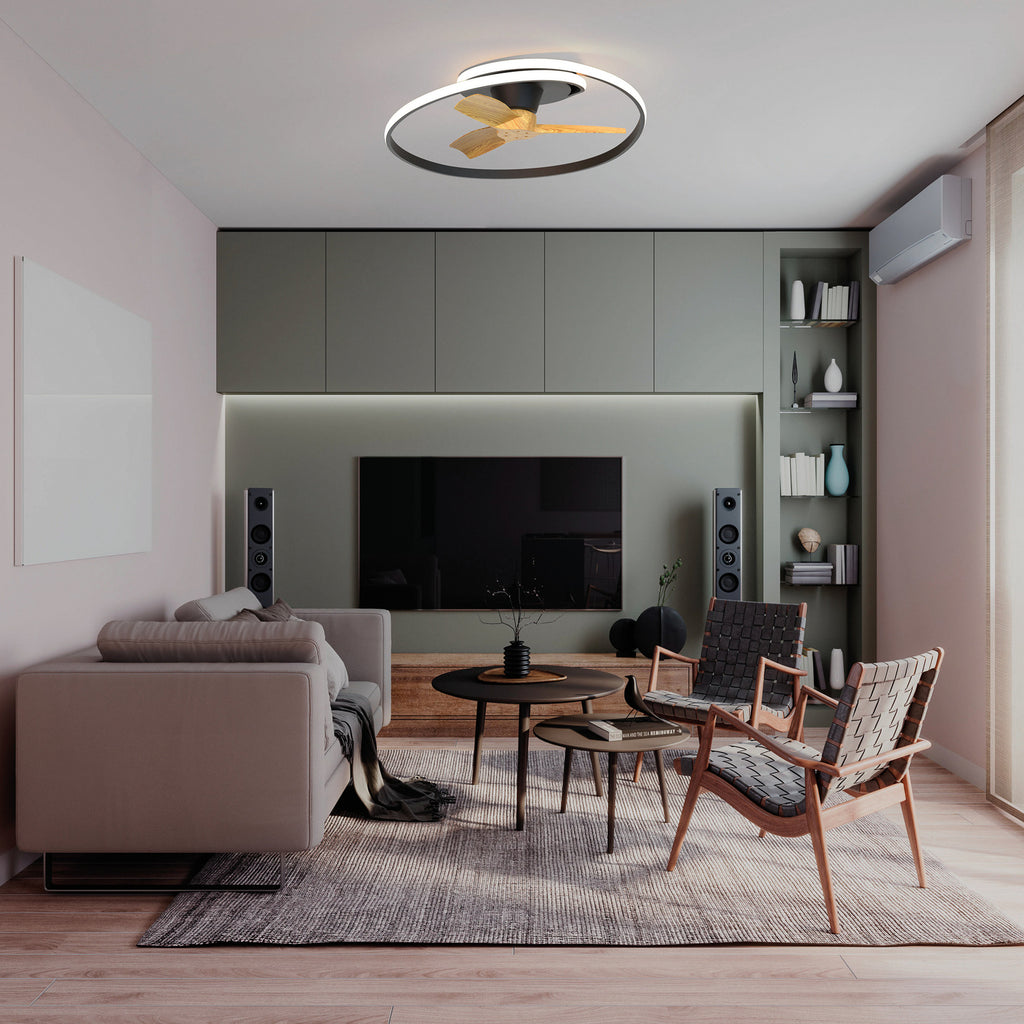 LED takvifte Ocean svart/tre dimbar CCT Ø78 cm 60W bakside